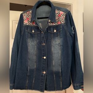Denim jacket button up with floral accent. Size 1XL women’s.  NWOT